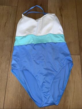 No Boundaries White, Aqua & Blue Colorblock One-Piece Swimsuit